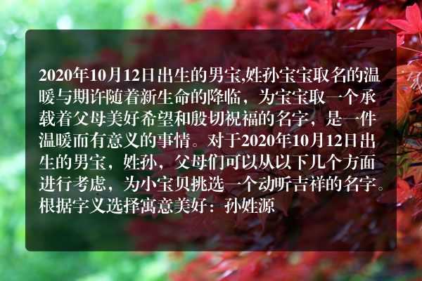 2020年10月12日出生的男宝,姓孙