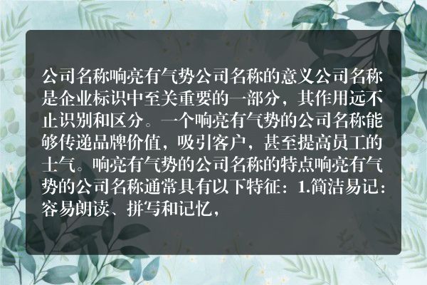 公司名称响亮有气势