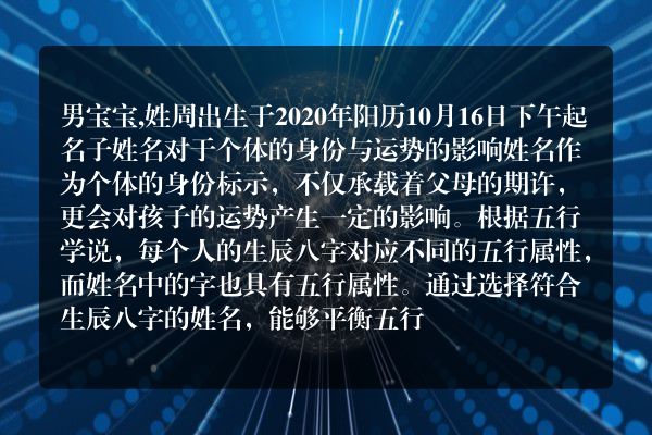 男宝宝,姓周出生于2020年阳历10月16日下午起名子