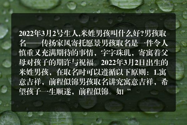 2022年3月2号生人,米姓男孩叫什么好?