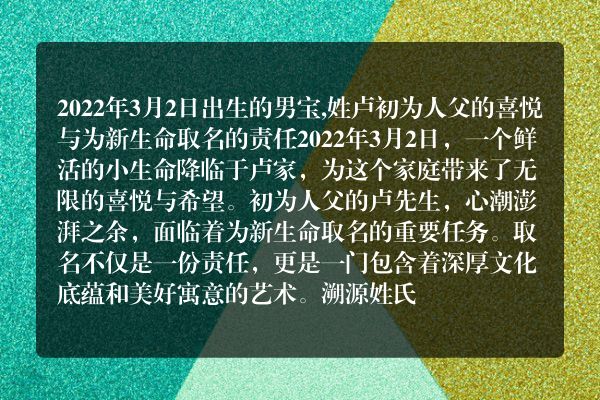 2022年3月2日出生的男宝,姓卢