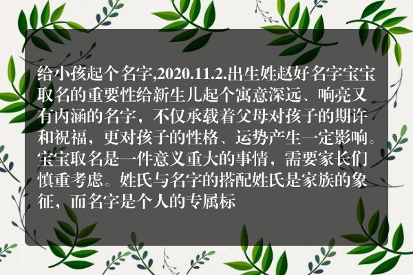 给小孩起个名字,2020.11.2.出生姓赵好名字