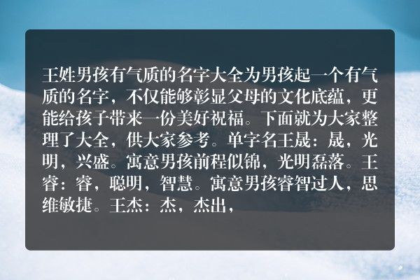 王姓男孩有气质的名字