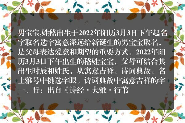 男宝宝,姓嵇出生于2022年阳历3月3日下午起名字