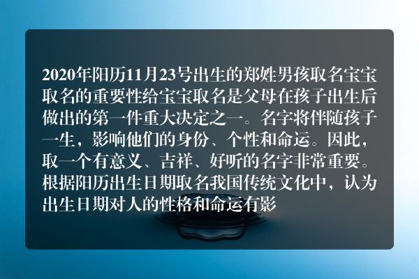 2020年阳历11月23号出生的郑姓男孩取名