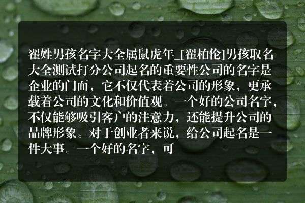 翟姓男孩名字大全属鼠虎年_[翟柏伦]男孩取名大全测试打分