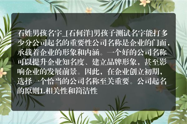 石姓男孩名字_[石何洋]男孩子测试名字能打多少分