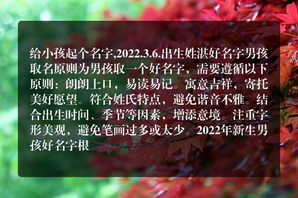 给小孩起个名字,2022.3.6.出生姓湛好名字