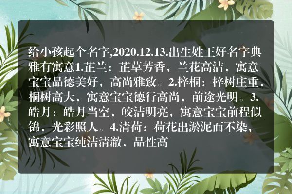 给小孩起个名字,2020.12.13.出生姓王好名字