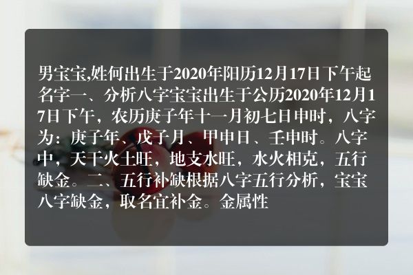 男宝宝,姓何出生于2020年阳历12月17日下午起名字