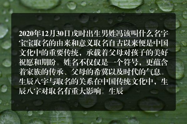 2020年12月30日戊时出生男姓冯该叫什么名字