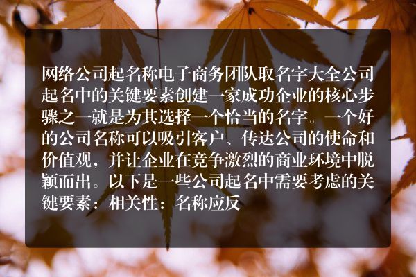 网络公司起名称电子商务团队取名字大全