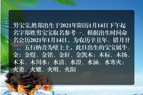 男宝宝,姓郑出生于2021年阳历1月14日下午起名字