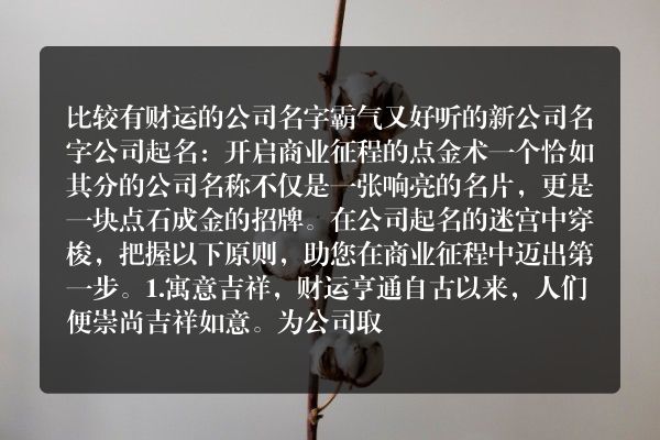 比较有财运的公司名字 霸气又好听的新公司名字