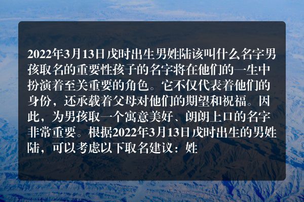 2022年3月13日戊时出生男姓陆该叫什么名字