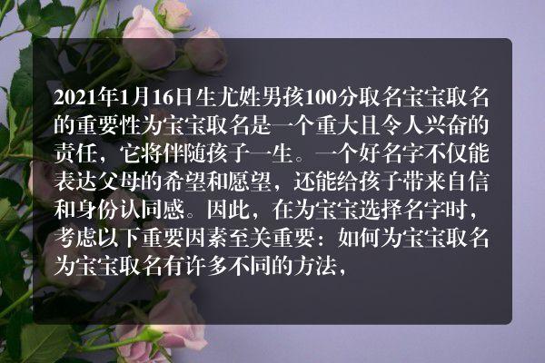 2021年1月16日生尤姓男孩100分取名