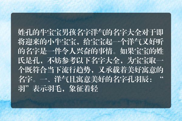 姓孔的牛宝宝男孩名字洋气的