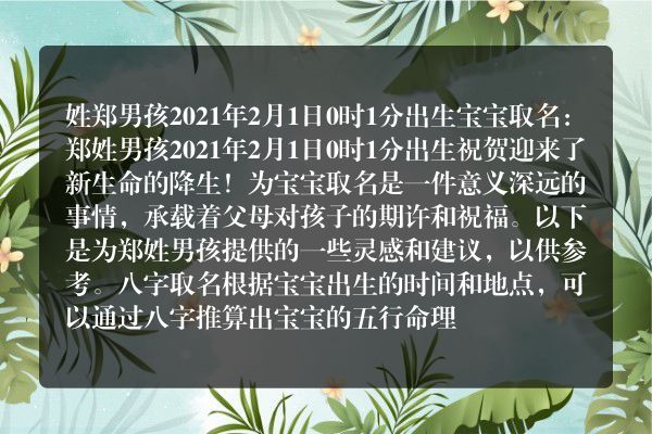 姓郑男孩2021年2月1日0时1分出生