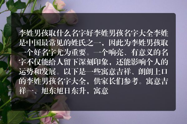 李姓男孩取什么名字好