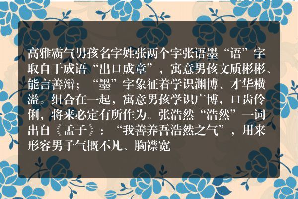 高雅霸气男孩名字姓张两个字