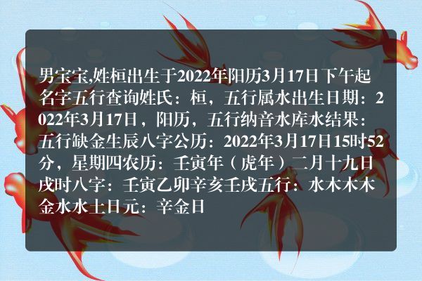 男宝宝,姓桓出生于2022年阳历3月17日下午起名字