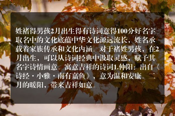 姓褚得男孩2月出生得有诗词意得100分好名字