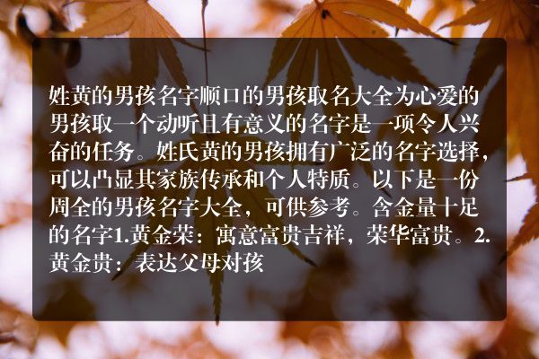 姓黄的男孩名字顺口的