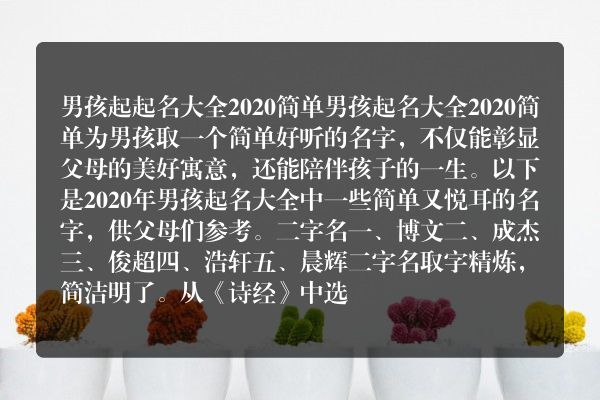 男孩起起名大全2020简单