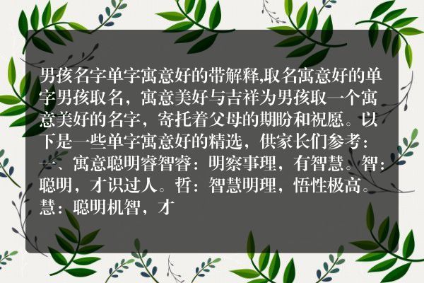 男孩名字单字寓意好的带解释,取名寓意好的单字