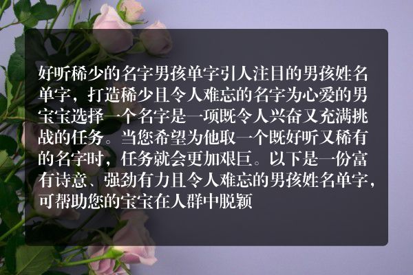 好听稀少的名字男孩单字