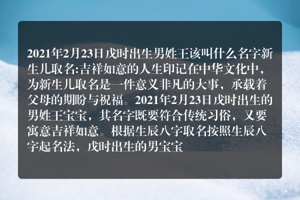 2021年2月23日戊时出生男姓王该叫什么名字