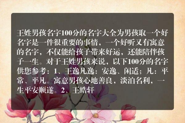 王姓男孩名字100分的名字