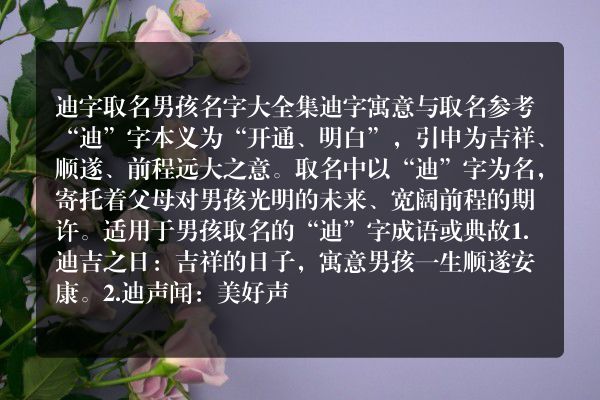 迪字取名男孩名字大全集