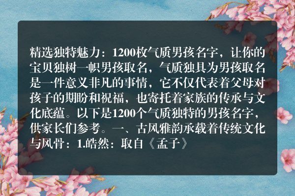 精选独特魅力：1200枚气质男孩名字，让你的宝贝独树一帜