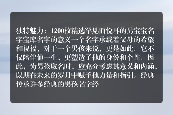 独特魅力：1200枚精选罕见而悦耳的男宝宝名字宝库