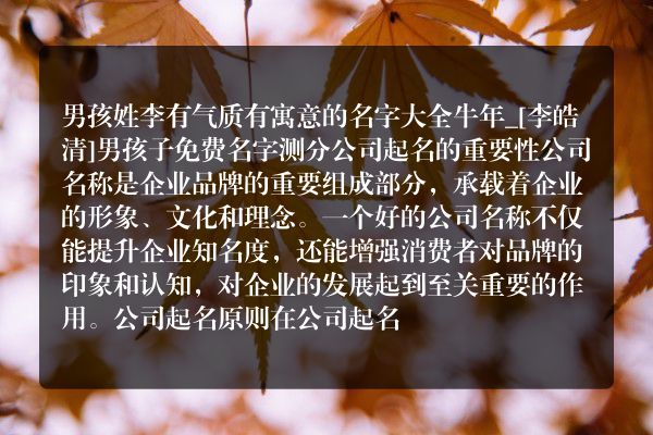 男孩姓李有气质有寓意的名字大全牛年_[李皓清]男孩子免费名字测分