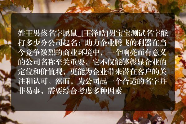 姓王男孩名字属鼠_[王泽皓]男宝宝测试名字能打多少分