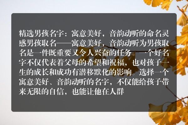 精选男孩名字：寓意美好，音韵动听的命名灵感