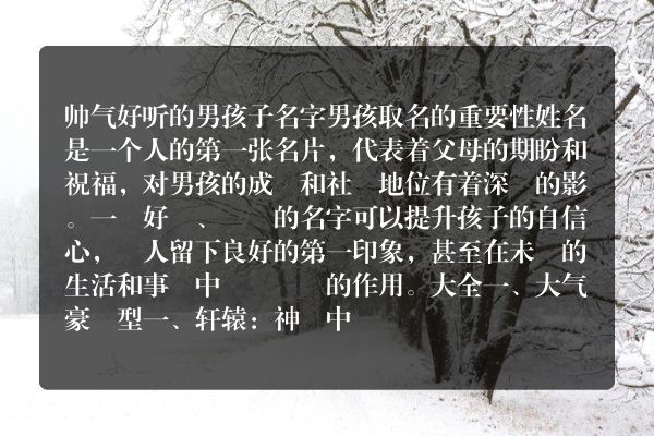 帅气好听的男孩子名字