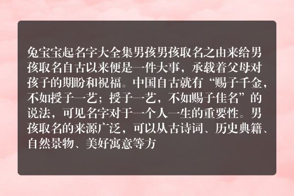 兔宝宝起名字大全集男孩