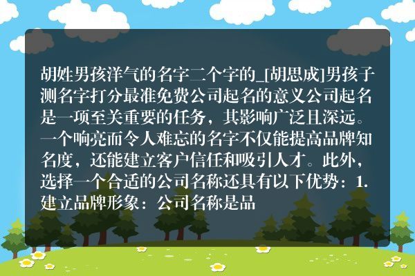 胡姓男孩洋气的名字二个字的_[胡思成]男孩子测名字打分最准免费