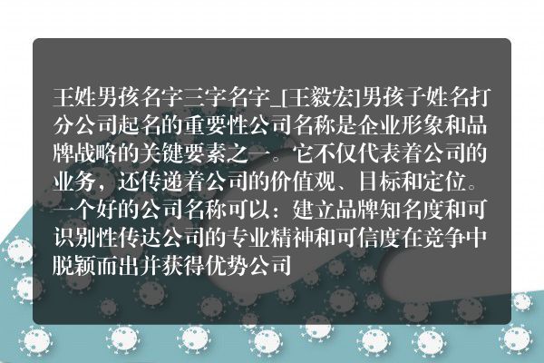 王姓男孩名字三字名字_[王毅宏]男孩子姓名打分