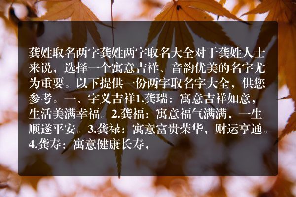 龚姓取名两字