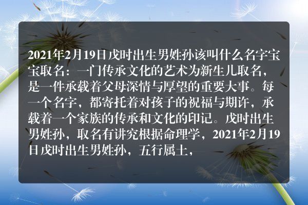 2021年2月19日戊时出生男姓孙该叫什么名字