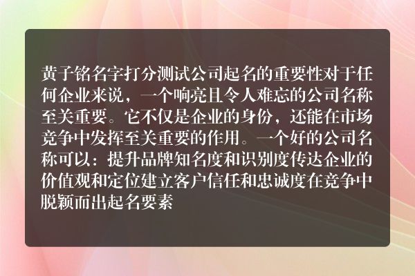 黄子铭名字打分测试