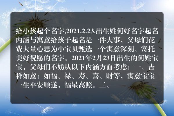 给小孩起个名字,2021.2.23.出生姓何好名字