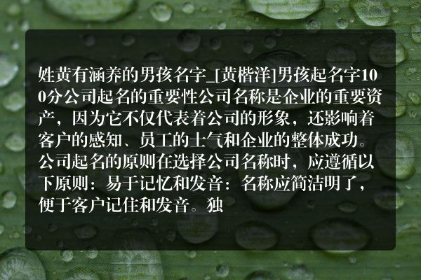 姓黄有涵养的男孩名字_[黄楷洋]男孩起名字100分