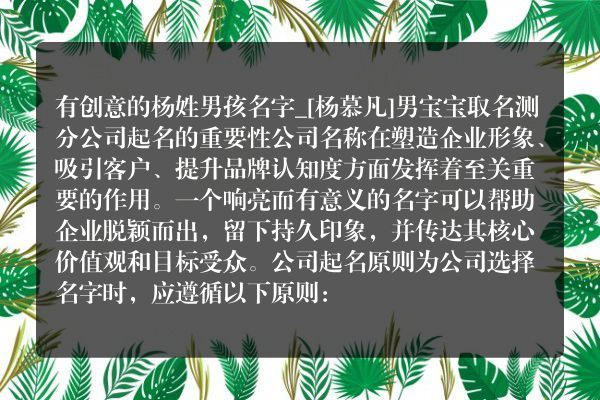 有创意的杨姓男孩名字_[杨慕凡]男宝宝取名测分