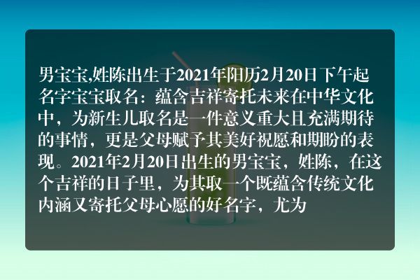 男宝宝,姓陈出生于2021年阳历2月20日下午起名字