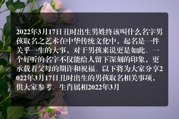 2022年3月17日丑时出生男姓终该叫什么名字